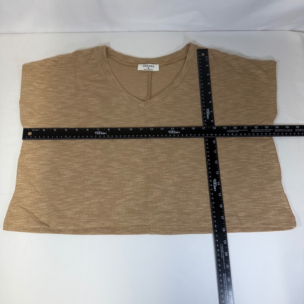 Zenana Tan Marl V-Neck Lightweight Knit Boxy Short Sleeve Top Crop Medium NWOT - Picture 7 of 7